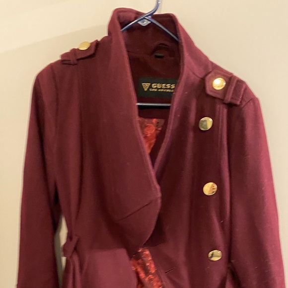 GUESS ASYMMETRICAL PEACOAT IN MAGENTA - Picture 5 of 9